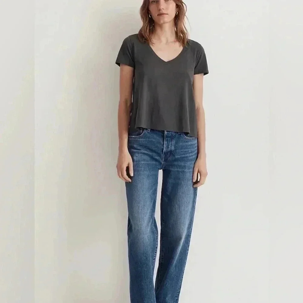 Madewell Softfaded Cotton Blue Crop Tee NWT Medium - Picture 5 of 6